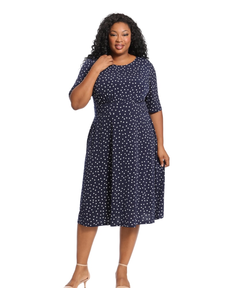 Fiona Three Quarter Sleeve Midi Dress Navy White